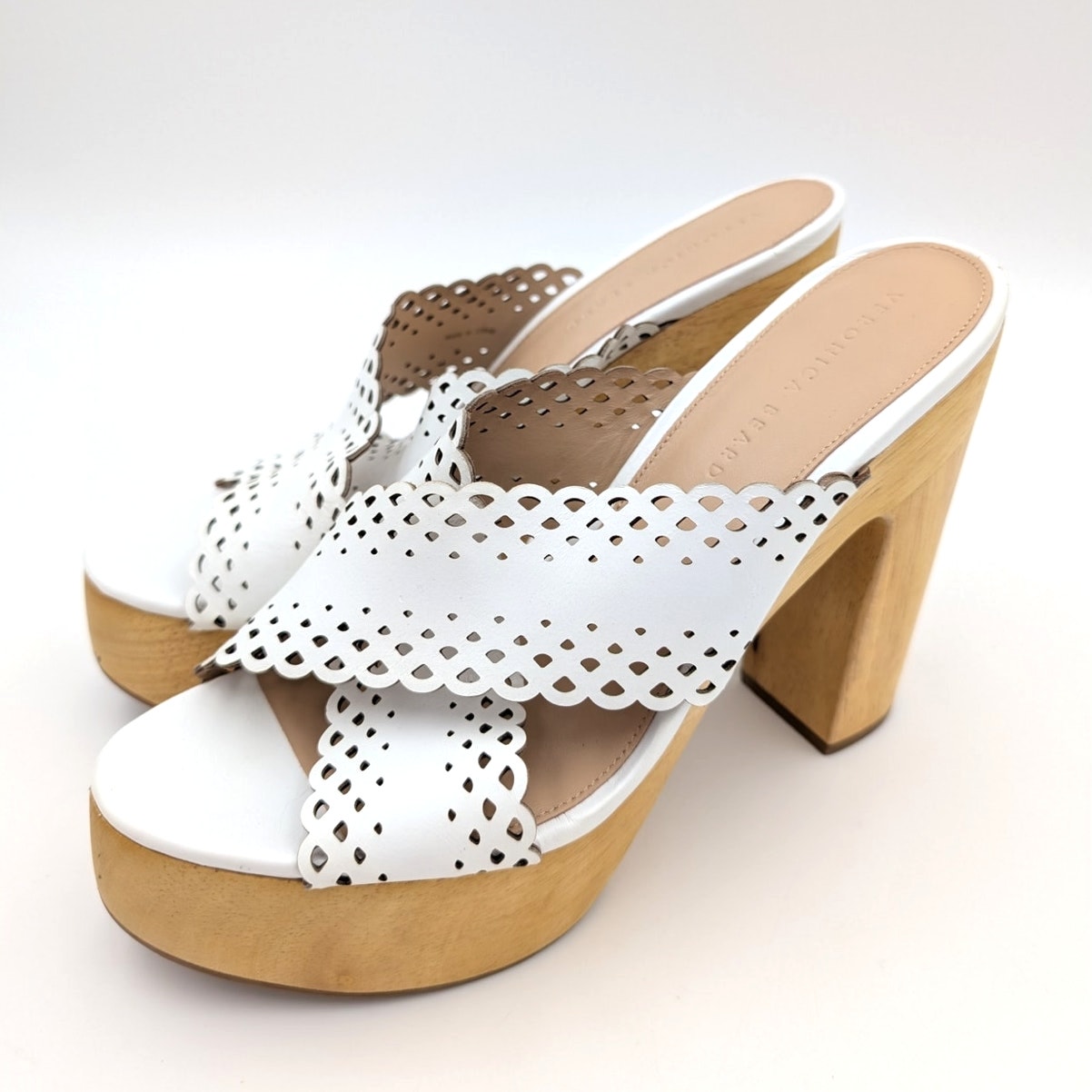 Veronica Beard Gaynor Slip On Platform Heel Sandals Womens White Size Us10m Eu41